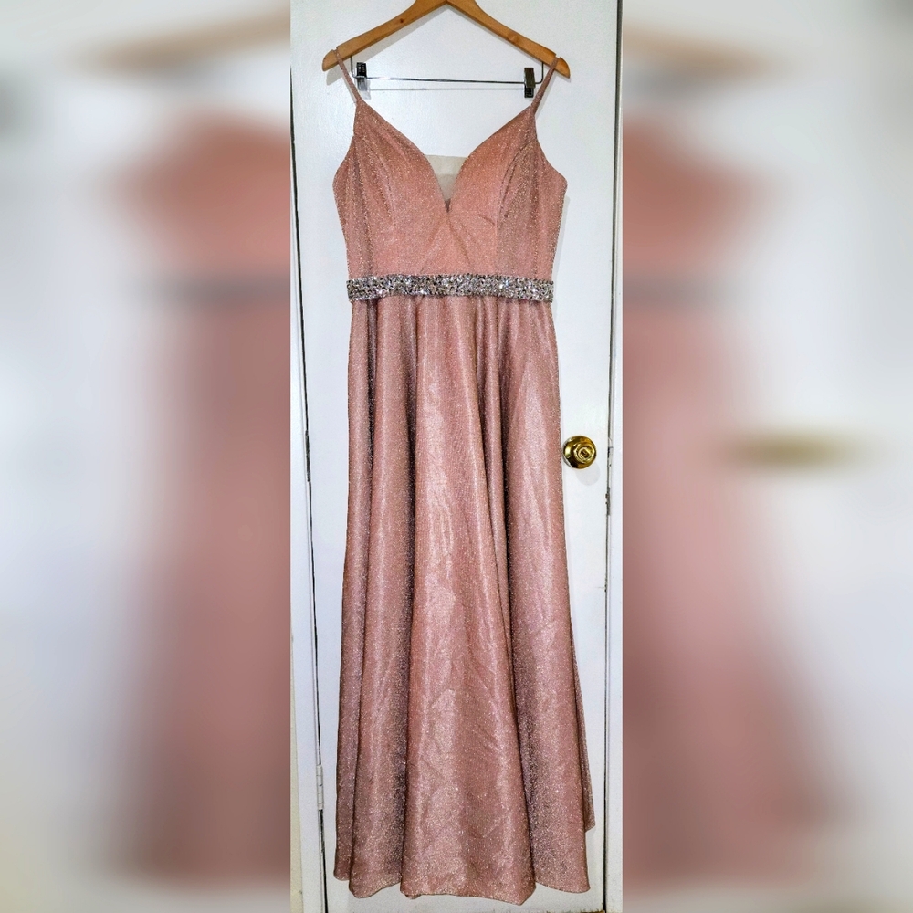 Champagne Maxi Gown Strapless Glittery Lace Up Back Size M